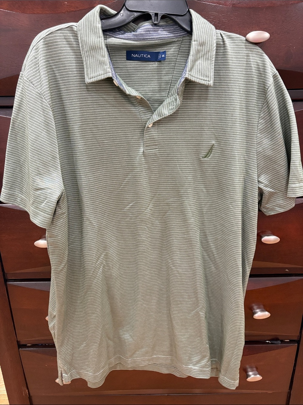 Nautica Men's Olive & White Thin-Striped Polo
